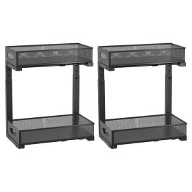2Pcs Under Sink Organizer 2 Tier Pull Out Cabinet Baskets Storage Shelf Sliding Storage Drawers Rack with 5 Adjustable Height Mesh Baskets for Home Ki