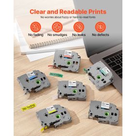 Label Maker Tape, 6 Pack, 0.47 in / 12 mm Colored Label Maker Refills Compatible for Various Types of Brother P-Touch