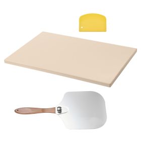 Pizza Stone, 20 x 14 x 0.6 in Rectangular Cordierite Pizza Stone, 1450Fahrenheit Heat-Resistant Cook Stone, Extra Large Baking-Stone with Metal P