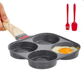 Egg Pan, 4-Cup Nonstick Egg Frying Pan, Aluminum Breakfast Omelette Skillet for Pancakes, Hamburgers, Sandwiches, with Lid, Oil Brush, Scraper