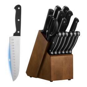 Kitchen Knife Set with Block and Sharpener, 15 Piece German High Carbon Stainless Steel Knife Set, Kitchen Cutlery with ABS Ergonomic Handle