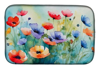 Anemones in Watercolor Dish Drying Mat Absorbent Dish Drying Mat Pad for Kitchen Counter Dish Drainer Mat for Countertop, 14 x 21", Multicolor