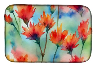 Wyoming Indian Paintbrush in Watercolor Dish Drying Mat Absorbent Dish Drying Mat Pad for Kitchen Counter Dish Drainer Mat for Countertop, 14 x 2