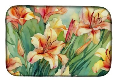 Utah Sego Lilies in Watercolor Dish Drying Mat Absorbent Dish Drying Mat Pad for Kitchen Counter Dish Drainer Mat for Countertop, 14 x 21", Multi