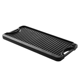 Reversible Grill/Griddle, 20x10 inch Pre-Seasoned Cast Iron Griddle, Portable Rectangular Pan with Handle