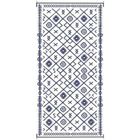 Reversible Outdoor Rug, Waterproof Plastic Straw With Carry Bag, 9 X 18, Blue & White Rhombus (Option: Blue)