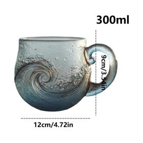 Handmade Sea Glass Wave Cup ,a Unique Wave Designed Wave Coffee Cup, Suitable For Beach Themed Drinks For Families And Gifts (Option: Blue)