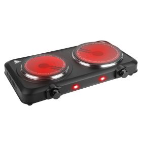 1800W Electric Infrared Dual Burner Portable Heating Hot Plate Stove Countertop RV Hotplate with 7.5” & 6.3” Glass Cooktop Stepless Temperature Adjust (Option: DoubleBurner)