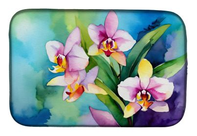 Orchids in Watercolor Dish Drying Mat Absorbent Dish Drying Mat Pad for Kitchen Counter Dish Drainer Mat for Countertop, 14 x 21", Multicolor (Default: Default)