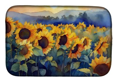 Sunflowers in Watercolor Dish Drying Mat Absorbent Dish Drying Mat Pad for Kitchen Counter Dish Drainer Mat for Countertop, 14 x 21", Multicolor (Default: Default)