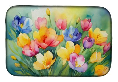 Freesias in Watercolor Dish Drying Mat Absorbent Dish Drying Mat Pad for Kitchen Counter Dish Drainer Mat for Countertop, 14 x 21", Multicolor (Default: Default)